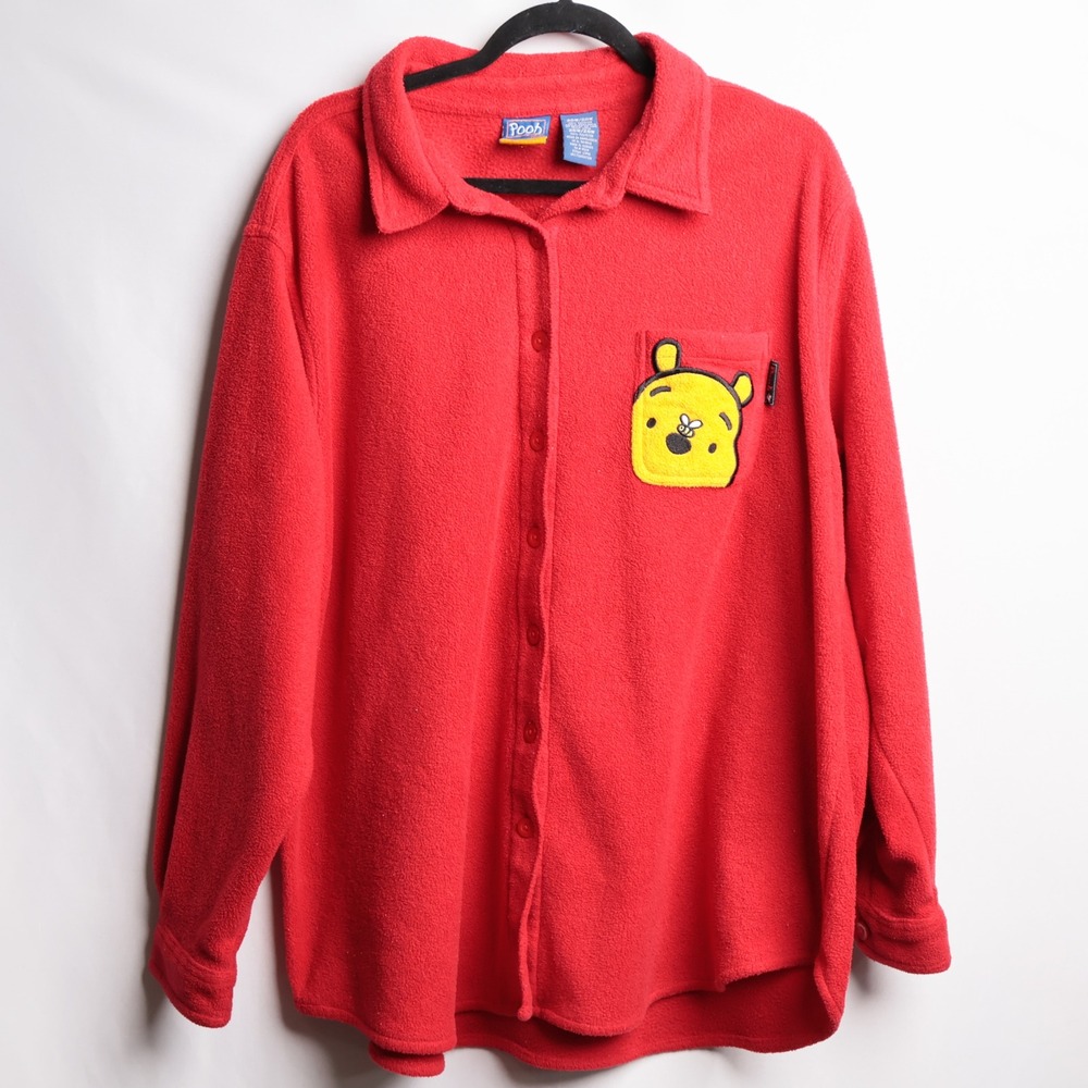 Disney Pooh Woman Red Fleece Button Up Shirt Jacket Winnie the Pooh 26W/28W